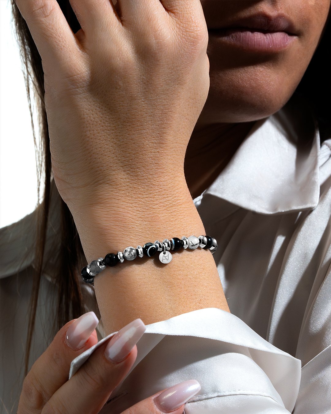 Bracelet Quartz rutile et Agate noire Alliance de Protection