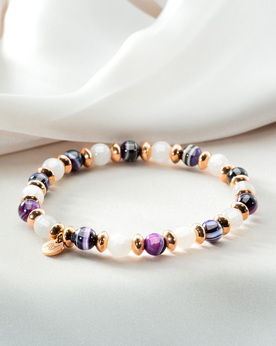 Bracelet Agate violette et Pierre de luneSérénité Emotionnelle