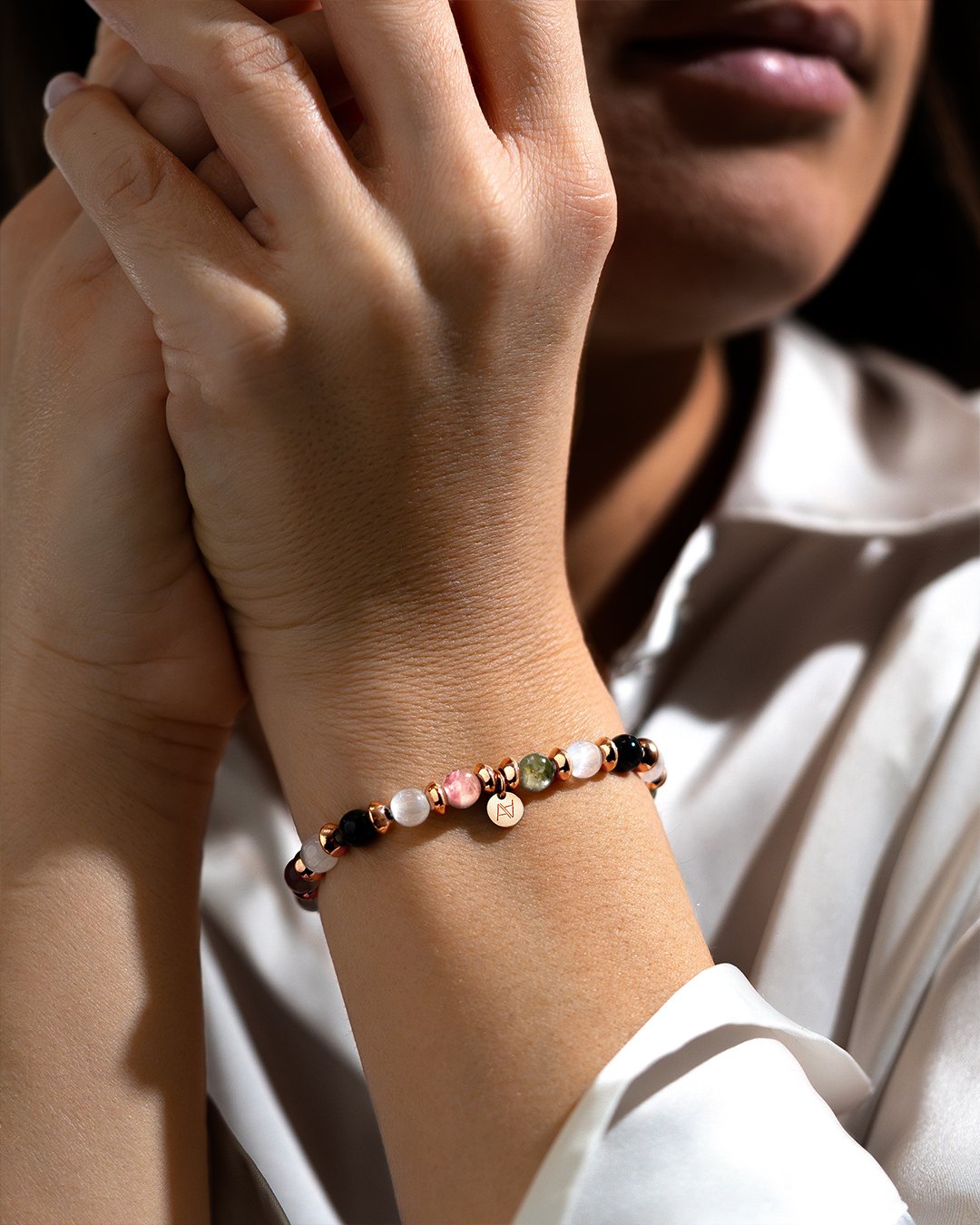 Bracelet Tourmaline multicouleur et SélénitePaix et vitalité