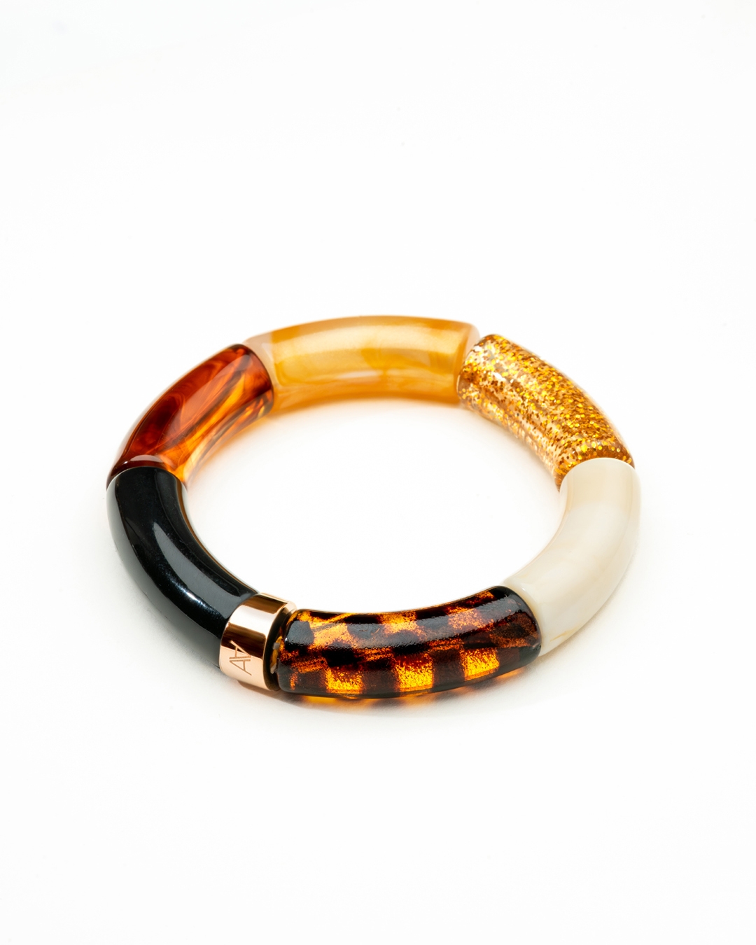Packshot Bracelet Lueurs d'automne Noir, ambre, pailettes, beige créme et léopard Cerreto