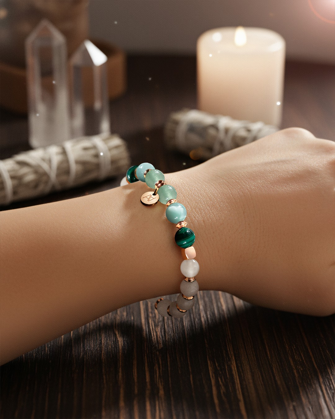 Bracelet Lithothérapie Chakra coeur - Passion