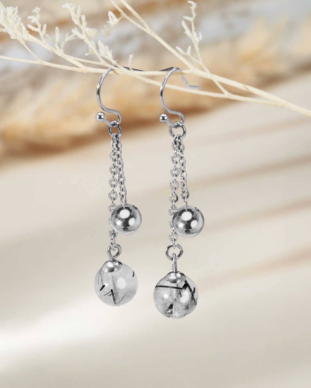 Packshot Boucle d'oreilles Quartz rutile tourmaliné  Rimini Claro 